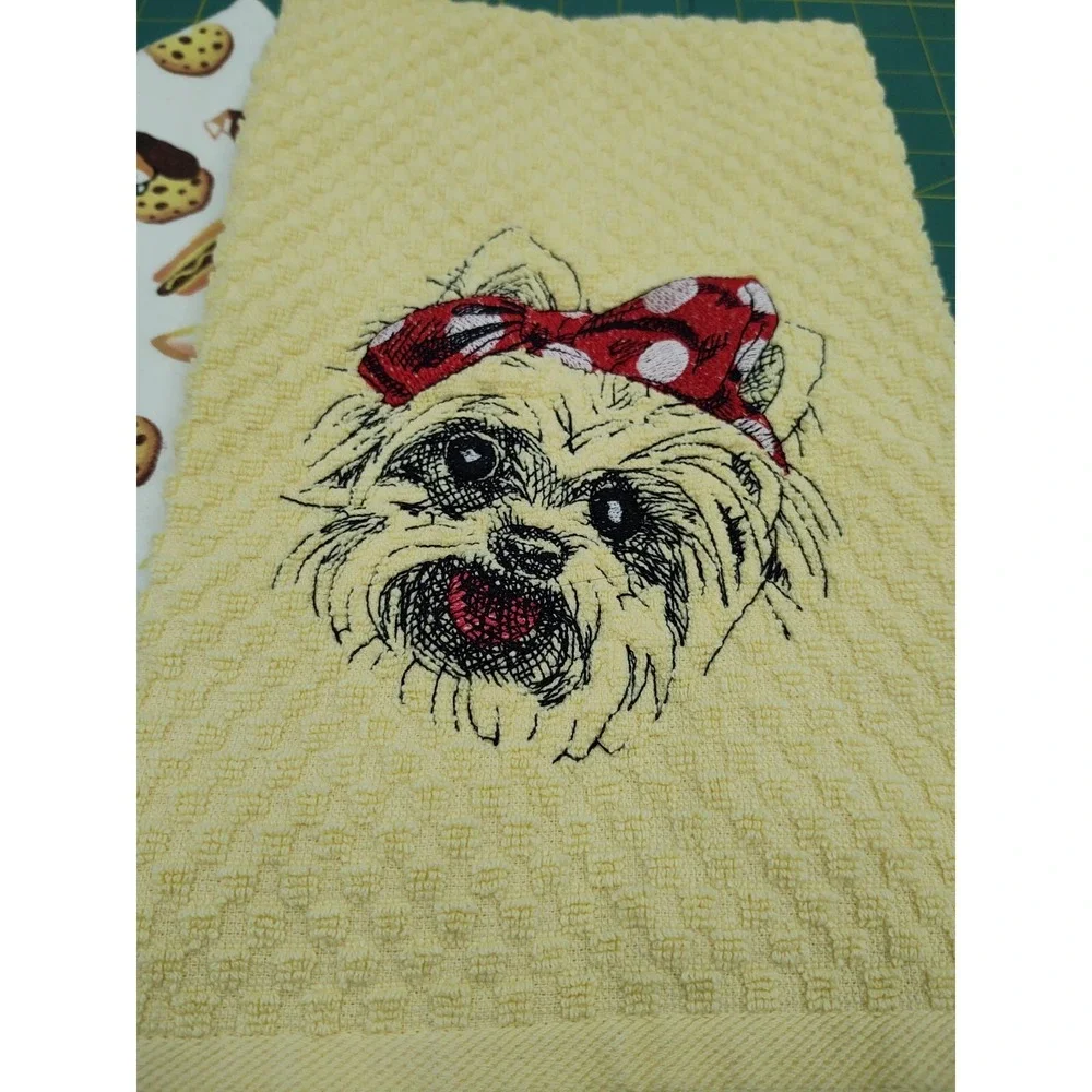 YORKIE Dog With Headband Kitchen Bath Hand Bar Towel Set of 2 Great Gift Idea!
